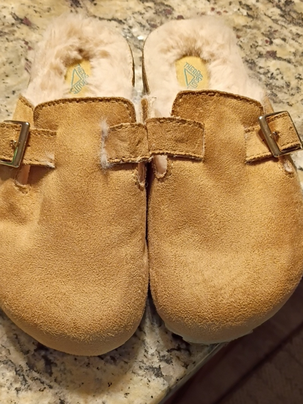 Kids Faux Suede Fur-Lined Slip-Ons with Buckle - Tan